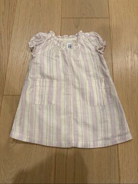 GAP Girls' Cream and Light Purple Striped Casual Dress